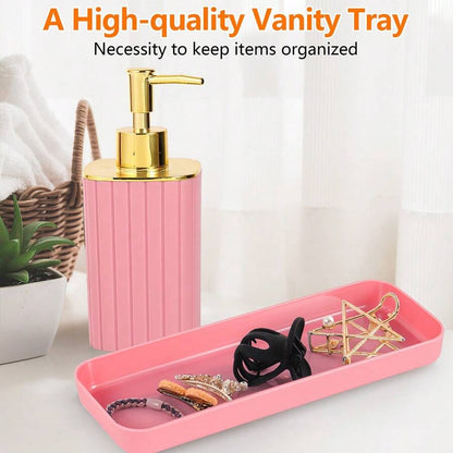 9-Piece Set Of Gold Bathroom Accessories, Pink Bathroom Accessory Set, Equipped With Toothbrush Holder, Mouthwash Cup, Soap Dispensing Bottle, Tray, Soap Box, Press Open Trash Can, Toilet Brush Home Bathroom Decor Bathroom Accessories
