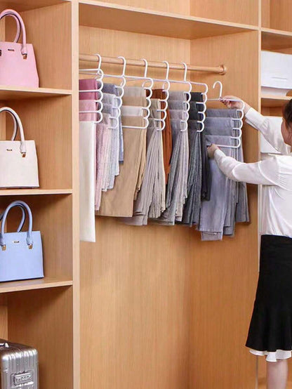12/10/8/4/3/1pc Space-Saving 5-Tier Plastic Pants Rack, Storage Rack, Closet Organizer For Pants, Skirts, Wardrobe Storage And Balcony Drying, For Skirts, Scarves, Home Storage, Home Organization Accessories