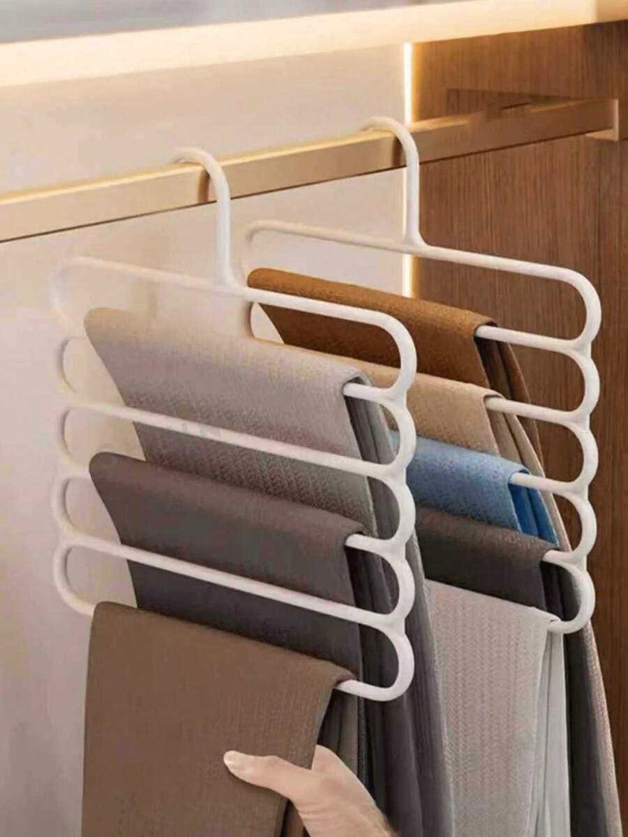 12/10/8/4/3/1pc Space-Saving 5-Tier Plastic Pants Rack, Storage Rack, Closet Organizer For Pants, Skirts, Wardrobe Storage And Balcony Drying, For Skirts, Scarves, Home Storage, Home Organization Accessories