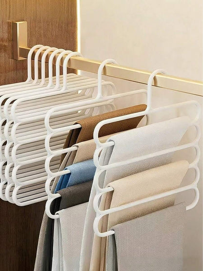 12/10/8/4/3/1pc Space-Saving 5-Tier Plastic Pants Rack, Storage Rack, Closet Organizer For Pants, Skirts, Wardrobe Storage And Balcony Drying, For Skirts, Scarves, Home Storage, Home Organization Accessories