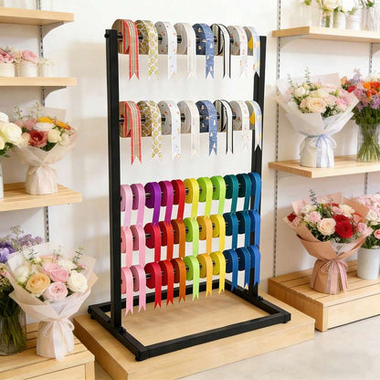 RustyVioum 5 Tier Freestanding Storage Rack, Multifunctional Organizer Shelf For Ribbon, Scarf, Towel, Craft Room, Gift Shop, Durable Black Iron Floor Standing Display Rack