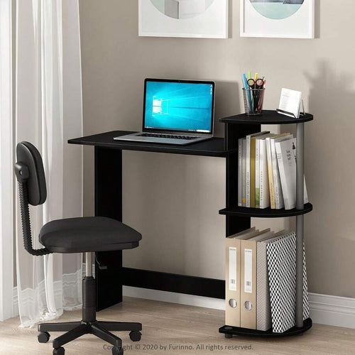 Furinno Compact 29-Inch Brown Computer Desk, Office Desk With 3 Side Shelves, Rectangular Home Office Desk, Gaming Desk For Home Office, Bedroom, Study Room, Dark Mocha