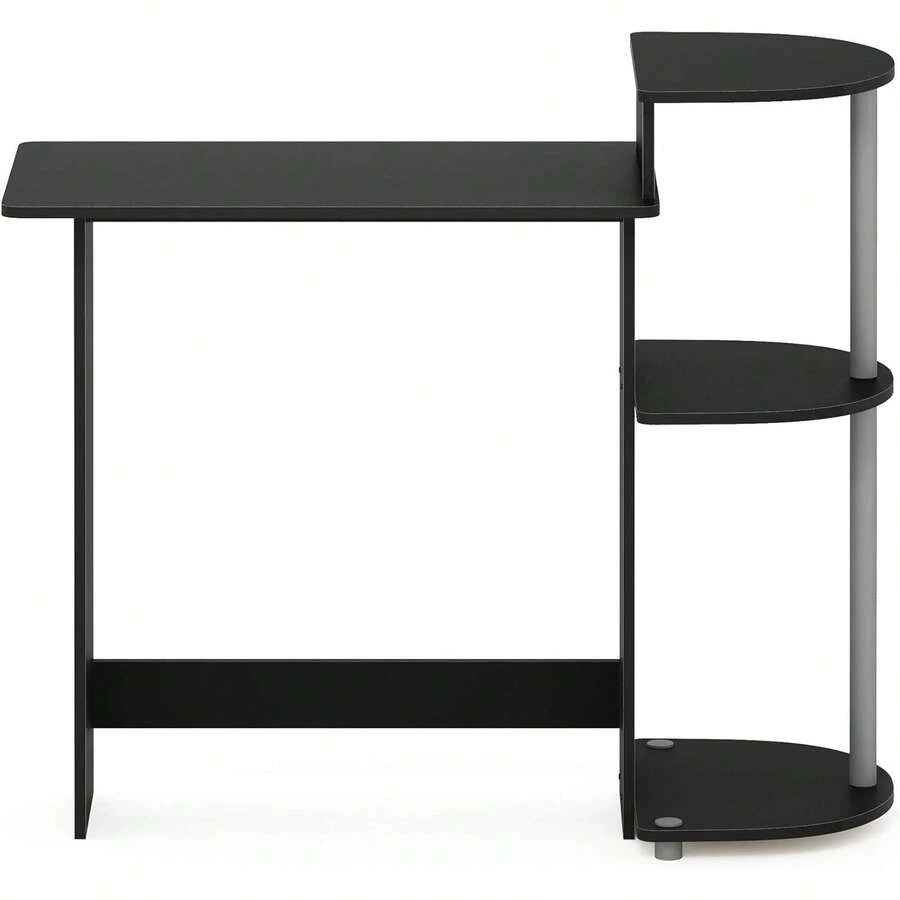 Furinno Compact 29-Inch Brown Computer Desk, Office Desk With 3 Side Shelves, Rectangular Home Office Desk, Gaming Desk For Home Office, Bedroom, Study Room, Dark Mocha