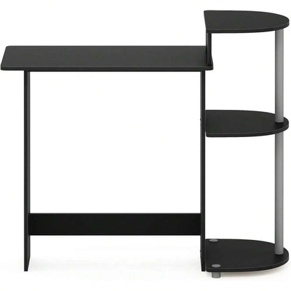 Furinno Compact 29-Inch Brown Computer Desk, Office Desk With 3 Side Shelves, Rectangular Home Office Desk, Gaming Desk For Home Office, Bedroom, Study Room, Dark Mocha