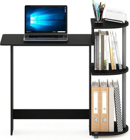 Furinno Compact 29-Inch Brown Computer Desk, Office Desk With 3 Side Shelves, Rectangular Home Office Desk, Gaming Desk For Home Office, Bedroom, Study Room, Dark Mocha
