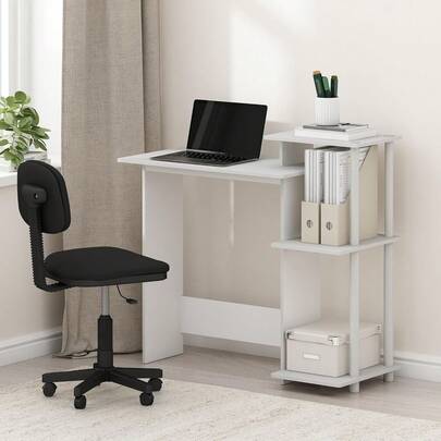 Furinno Compact 29-Inch Brown Computer Desk, Office Desk With 3 Side Shelves, Rectangular Home Office Desk, Gaming Desk For Home Office, Bedroom, Study Room, Dark Mocha