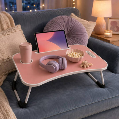 Laptop Bed Desk, Foldable Lap Desk Tray For Bed Sofa & Floor, Portable Folding Table With Tablet Holder & Cup Holder For Writing, Reading, Eating