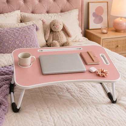 Laptop Bed Desk, Foldable Lap Desk Tray For Bed Sofa & Floor, Portable Folding Table With Tablet Holder & Cup Holder For Writing, Reading, Eating