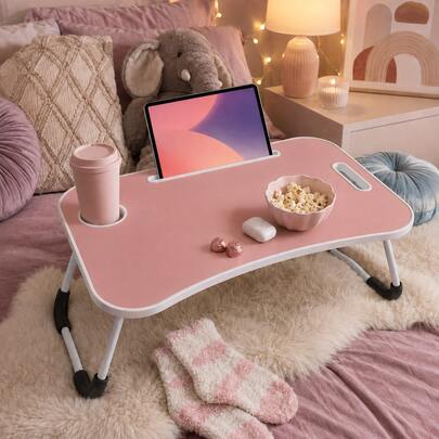Laptop Bed Desk, Foldable Lap Desk Tray For Bed Sofa & Floor, Portable Folding Table With Tablet Holder & Cup Holder For Writing, Reading, Eating