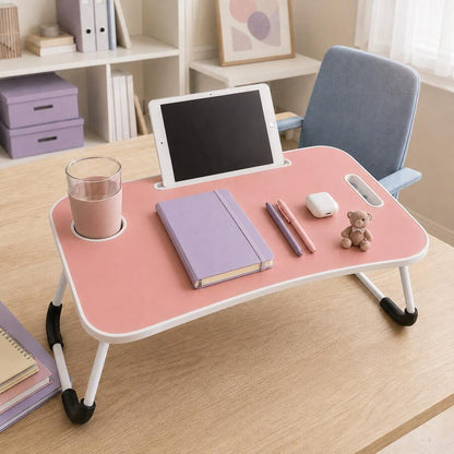 Laptop Bed Desk, Foldable Lap Desk Tray For Bed Sofa & Floor, Portable Folding Table With Tablet Holder & Cup Holder For Writing, Reading, Eating