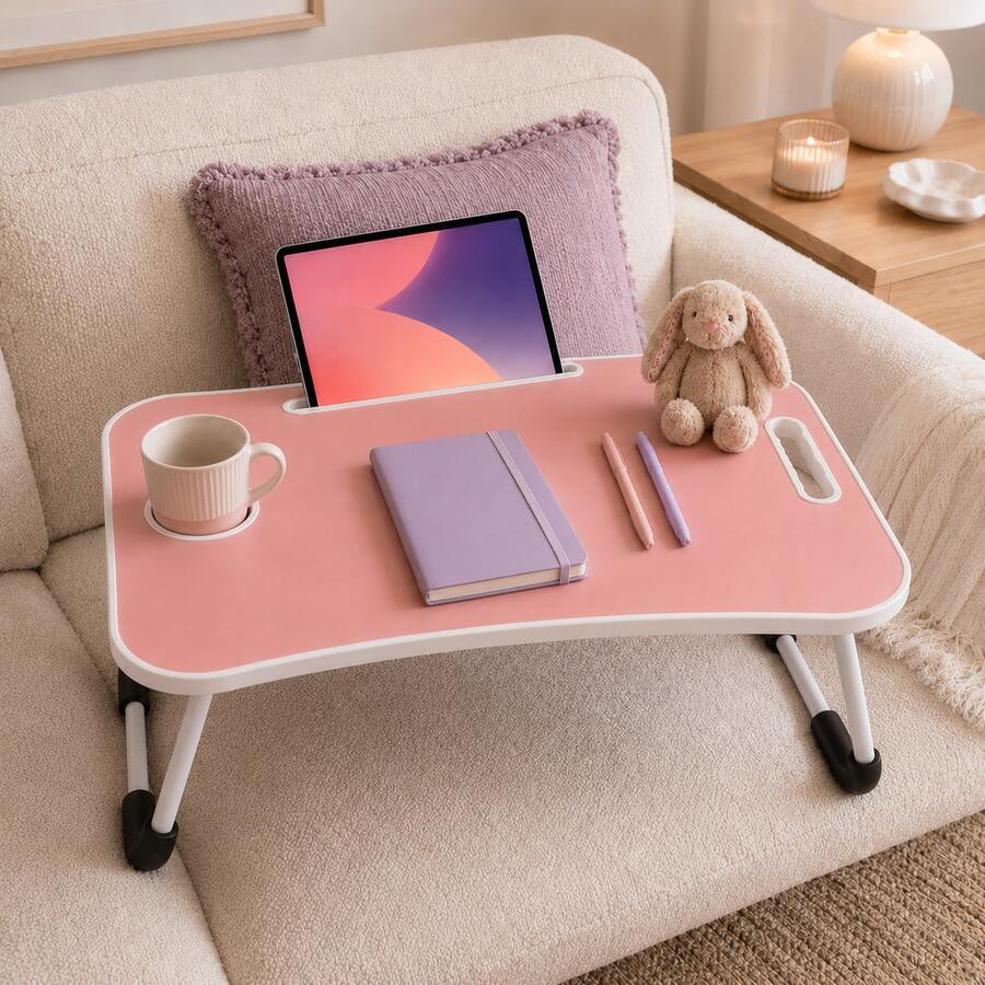 Laptop Bed Desk, Foldable Lap Desk Tray For Bed Sofa & Floor, Portable Folding Table With Tablet Holder & Cup Holder For Writing, Reading, Eating