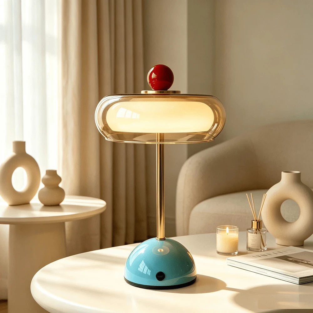 Modern Cloud-Shaped Glass Bedside Lamp, Button Control,Three-Color Lighting Blue/Orange LED Desk Lamp For Bedroom, Living Room, Study , Usb-Powered With No Batteries Required, Bedroom Light Modern Bedside Lamp, Bedroom Lighting