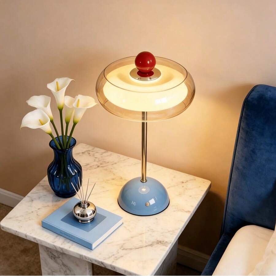 Modern Cloud-Shaped Glass Bedside Lamp, Button Control,Three-Color Lighting Blue/Orange LED Desk Lamp For Bedroom, Living Room, Study , Usb-Powered With No Batteries Required, Bedroom Light Modern Bedside Lamp, Bedroom Lighting