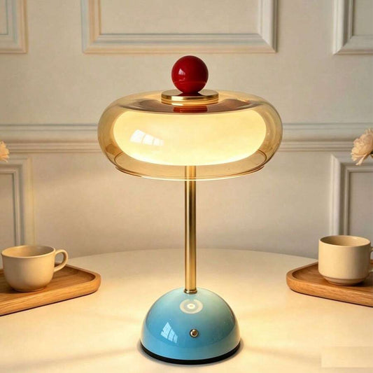 Modern Cloud-Shaped Glass Bedside Lamp, Button Control,Three-Color Lighting Blue/Orange LED Desk Lamp For Bedroom, Living Room, Study , Usb-Powered With No Batteries Required, Bedroom Light Modern Bedside Lamp, Bedroom Lighting